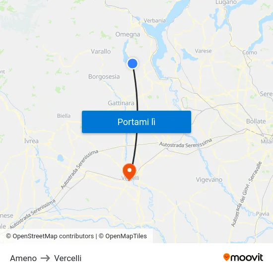 Ameno to Vercelli map