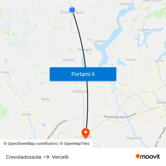 Crevoladossola to Vercelli map