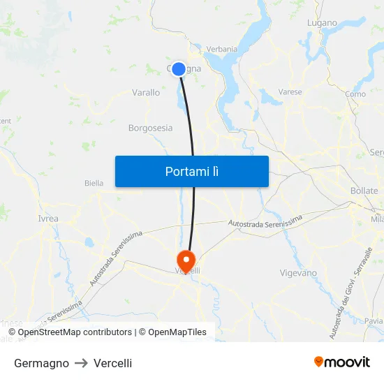 Germagno to Vercelli map