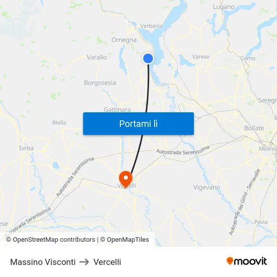Massino Visconti to Vercelli map