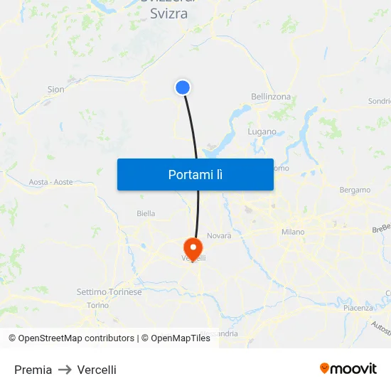 Premia to Vercelli map