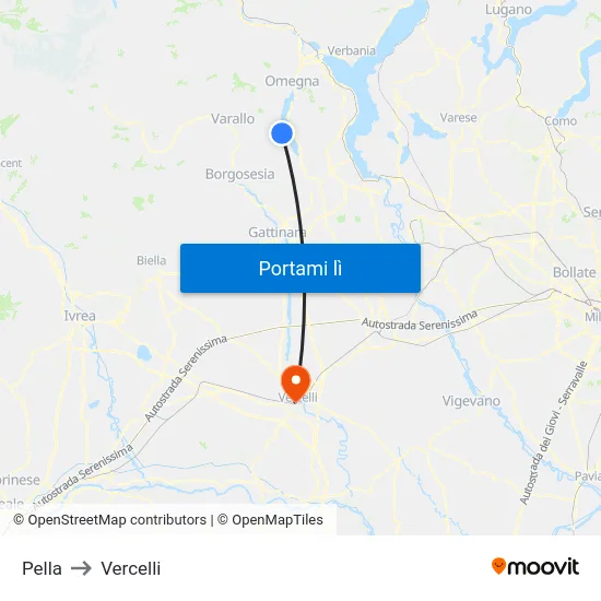 Pella to Vercelli map