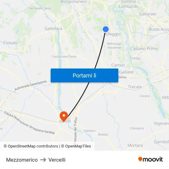 Mezzomerico to Vercelli map