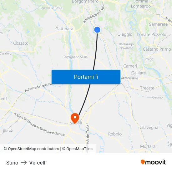 Suno to Vercelli map