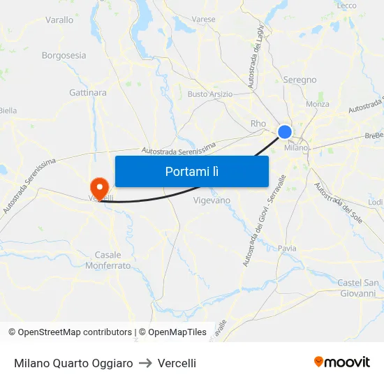 Milano Quarto Oggiaro to Vercelli map