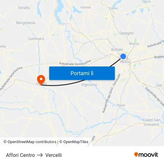 Affori Centro to Vercelli map
