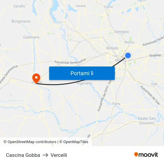 Cascina Gobba to Vercelli map