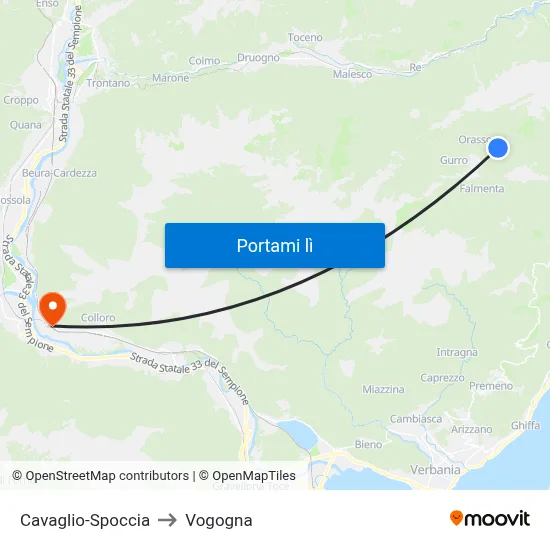 Cavaglio-Spoccia to Vogogna map
