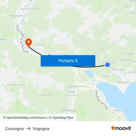 Cossogno to Vogogna map