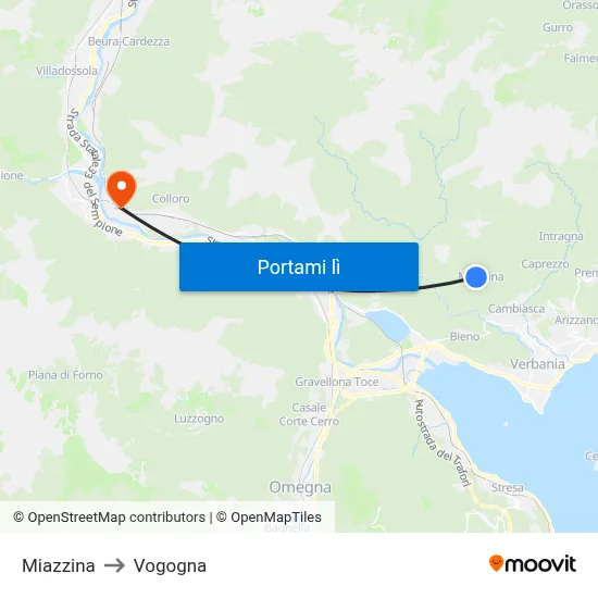 Miazzina to Vogogna map