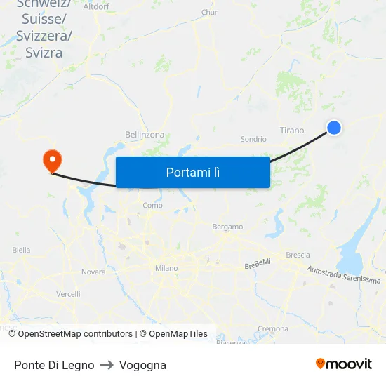 Ponte Di Legno to Vogogna map