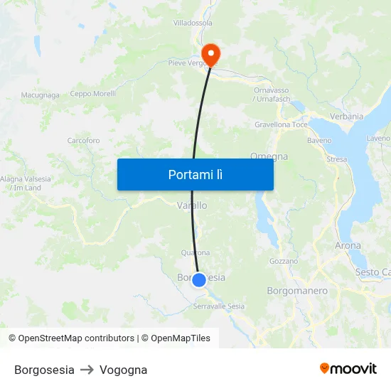 Borgosesia to Vogogna map