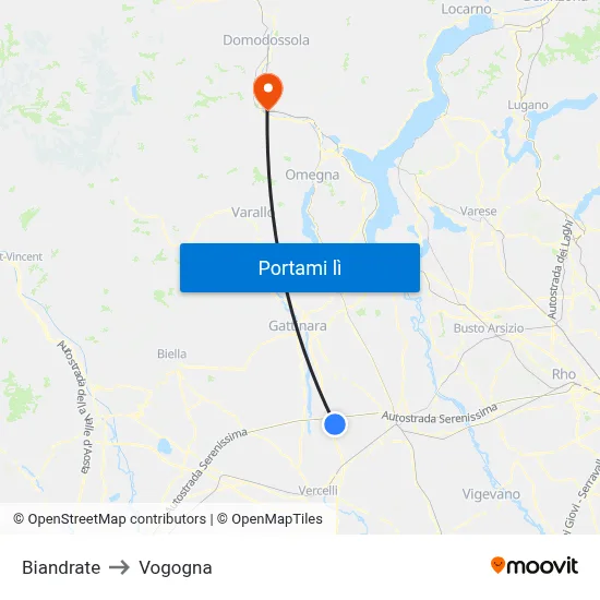 Biandrate to Vogogna map