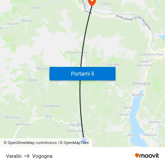 Varallo to Vogogna map