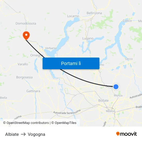 Albiate to Vogogna map