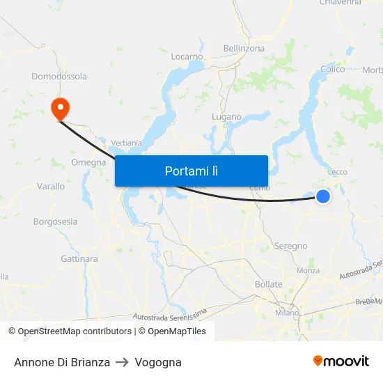 Annone Di Brianza to Vogogna map