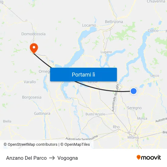 Anzano Del Parco to Vogogna map
