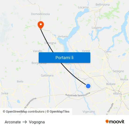 Arconate to Vogogna map