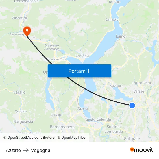 Azzate to Vogogna map