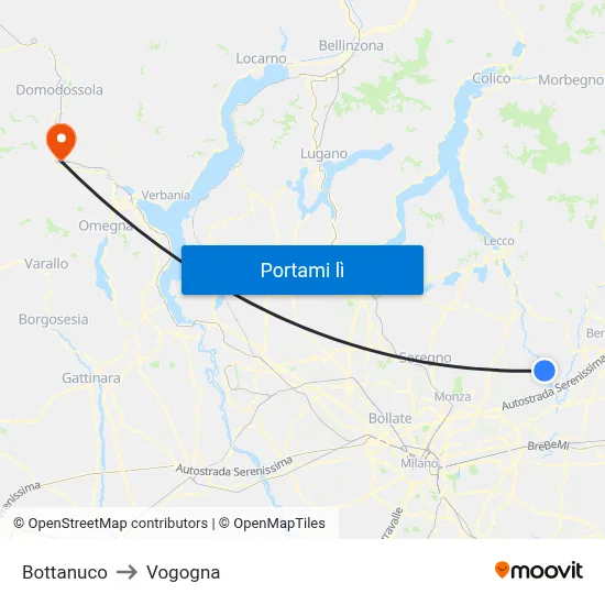 Bottanuco to Vogogna map