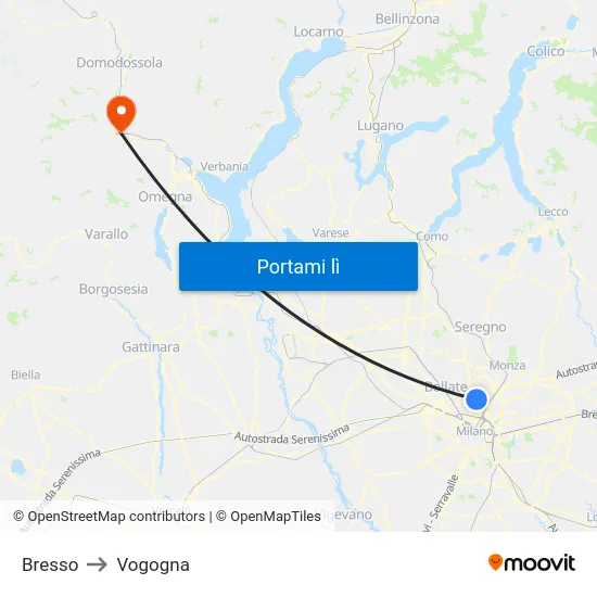 Bresso to Vogogna map