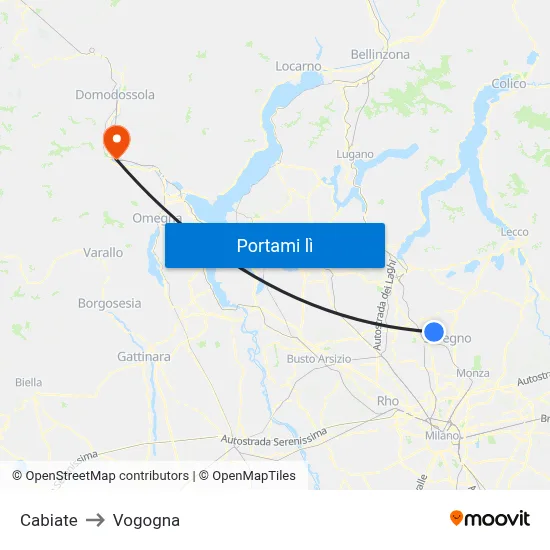 Cabiate to Vogogna map