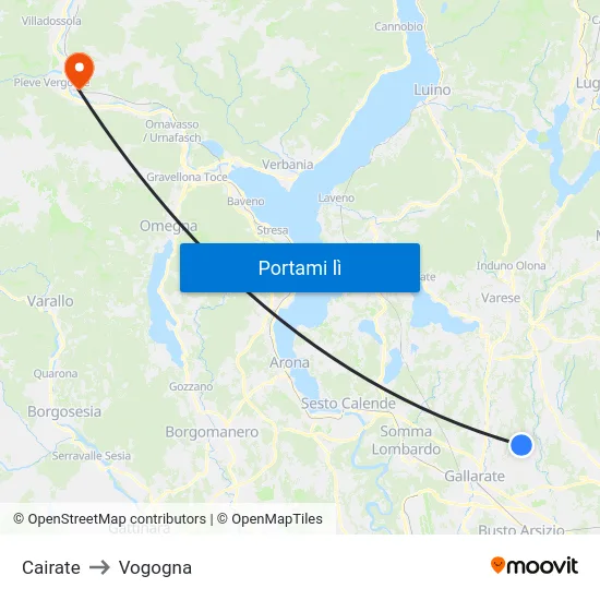 Cairate to Vogogna map