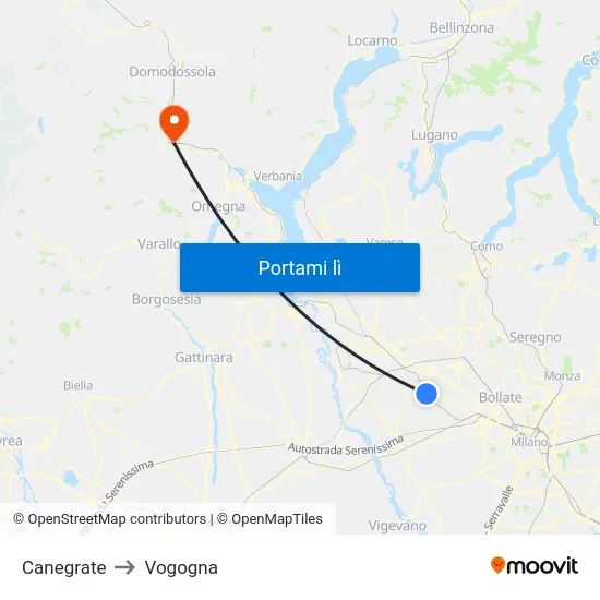 Canegrate to Vogogna map