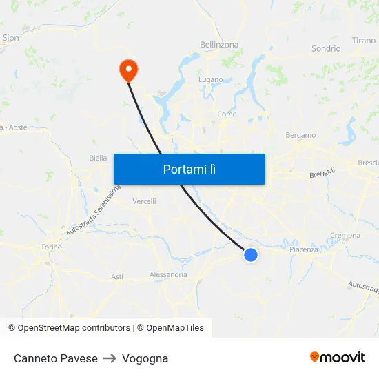 Canneto Pavese to Vogogna map