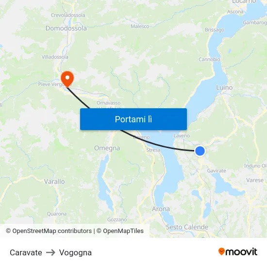 Caravate to Vogogna map