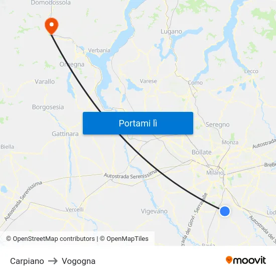 Carpiano to Vogogna map