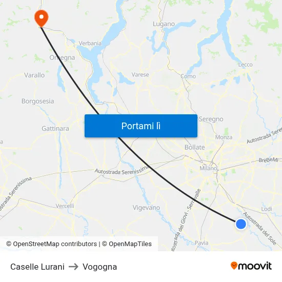 Caselle Lurani to Vogogna map