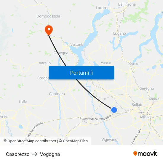 Casorezzo to Vogogna map