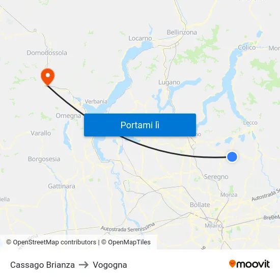 Cassago Brianza to Vogogna map