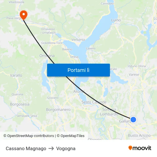 Cassano Magnago to Vogogna map