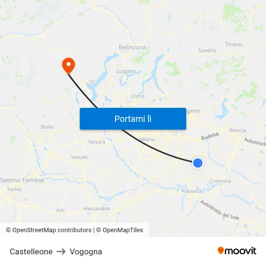 Castelleone to Vogogna map