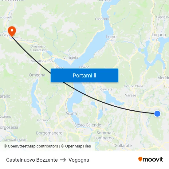 Castelnuovo Bozzente to Vogogna map
