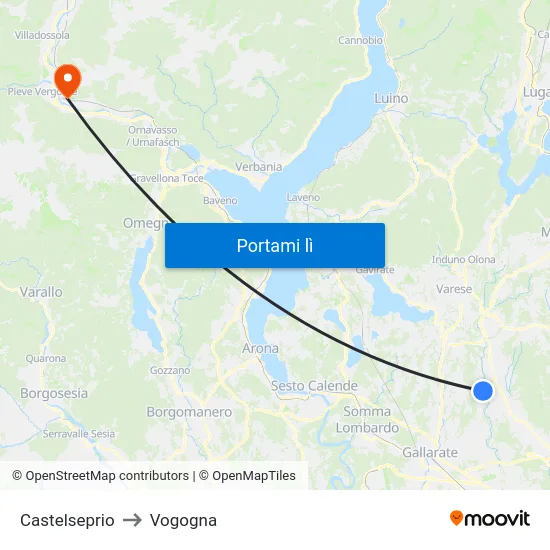 Castelseprio to Vogogna map