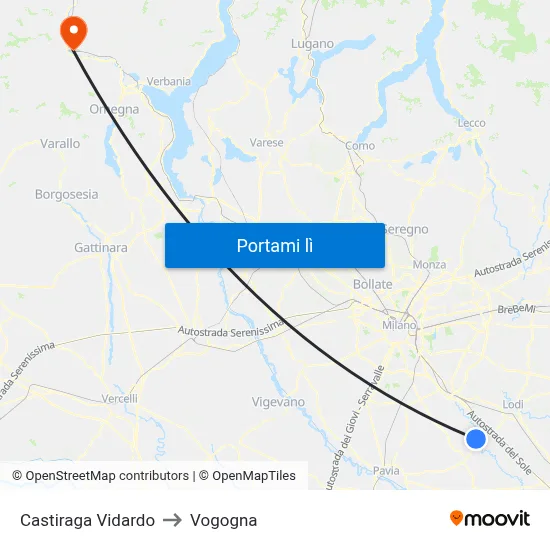 Castiraga Vidardo to Vogogna map
