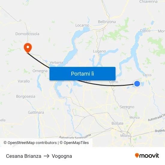 Cesana Brianza to Vogogna map