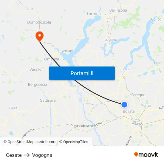 Cesate to Vogogna map