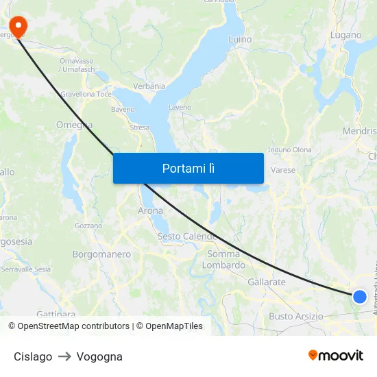 Cislago to Vogogna map
