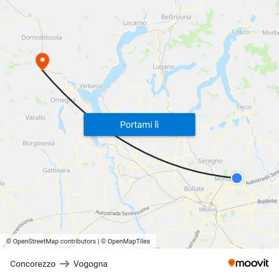 Concorezzo to Vogogna map