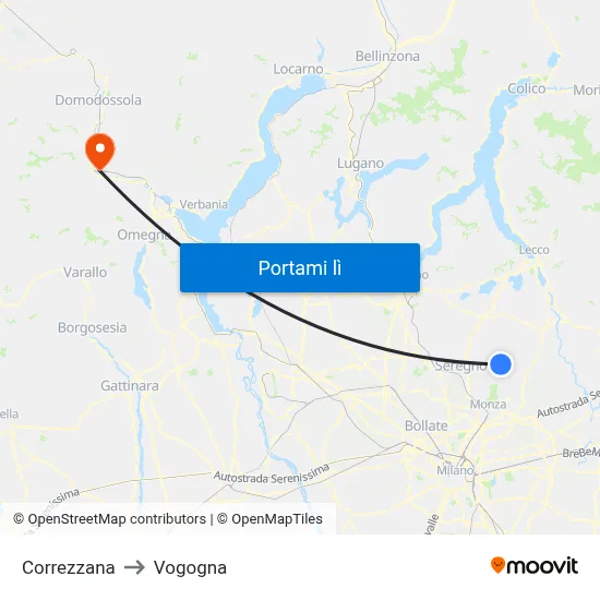 Correzzana to Vogogna map