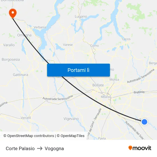 Corte Palasio to Vogogna map