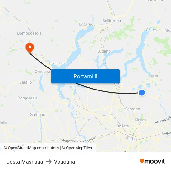 Costa Masnaga to Vogogna map