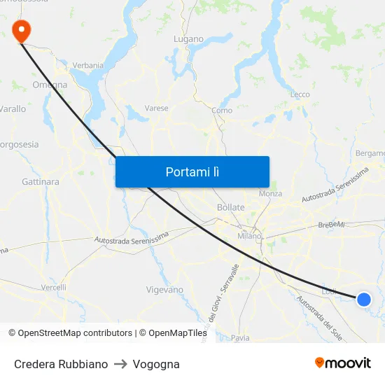 Credera Rubbiano to Vogogna map