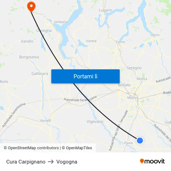 Cura Carpignano to Vogogna map