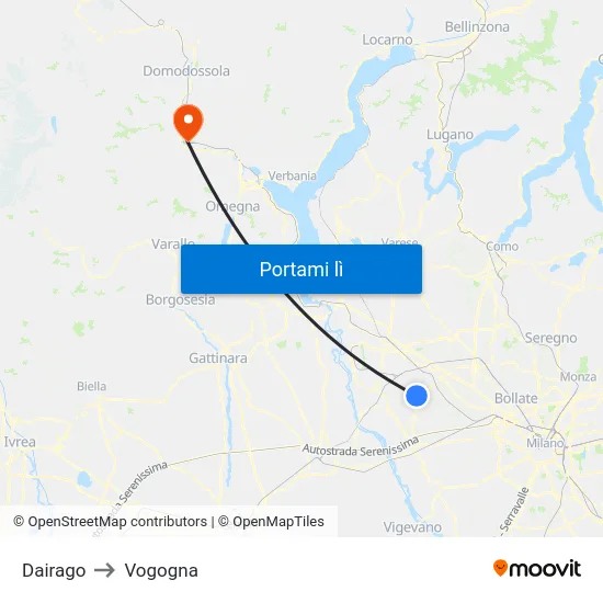Dairago to Vogogna map