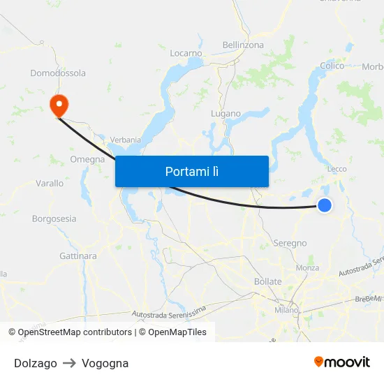 Dolzago to Vogogna map